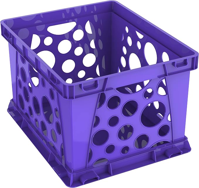 Storex Premium File Crate with Handle Cutouts – Letter and Legal Document and Folder Storage, Classroom Purple, 1-Pack (61464A03C)