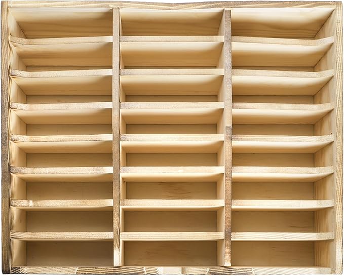 Lawei 24 Grid Wooden Cell Phones Storage Box, Desktop Mobile Phone Holder Caddy, Multi Classroom Cell Phones Organizer for School, Office, Meeting Room, Cell Phone Rack Display, No Assembly