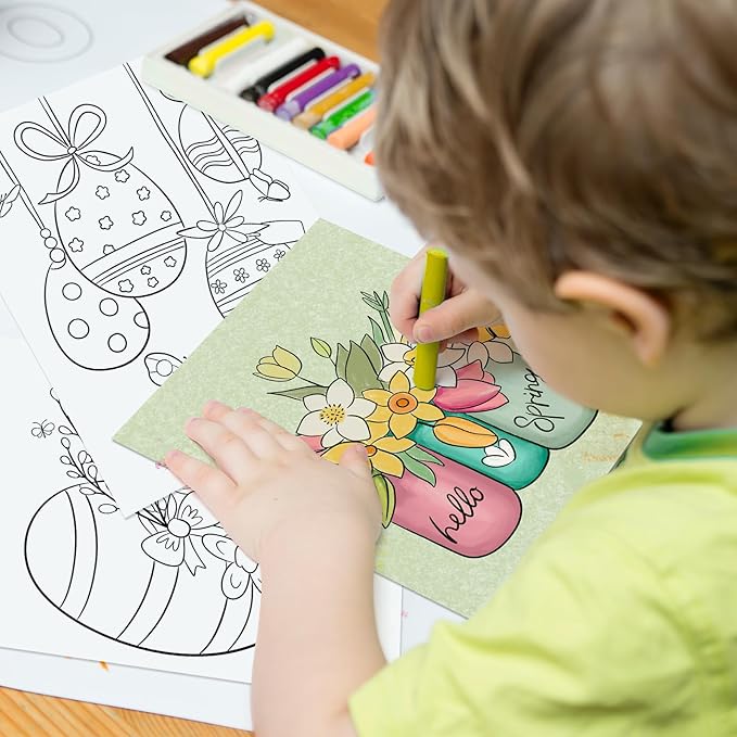 COCHIE 36PCS 8x10 Inches Easter Coloring Pages for Kids, Bulk Color Your Own Spring Paper Crafts Party Favors, Small Coloring Sheets Easter Basket Filler Gifts