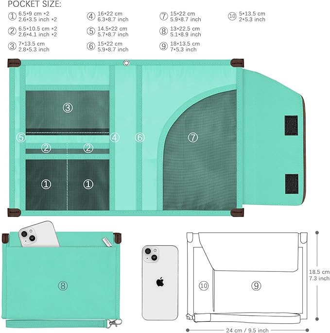 A5 Conference Folder Business Organiser Bag Notepad Carrying Case Document Case A5 Portfolio Organiser Portfolio Binder with Zip (Mint Green)
