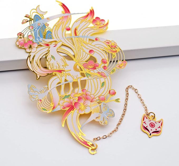 BLBMH Metal Bookmarks for Women | Nine Tailed Fox Kitsune Anime Bookmark | Cute Japanese Fantasy Book Marks for Book Lovers | Unique Gift for Anime Fans - K4