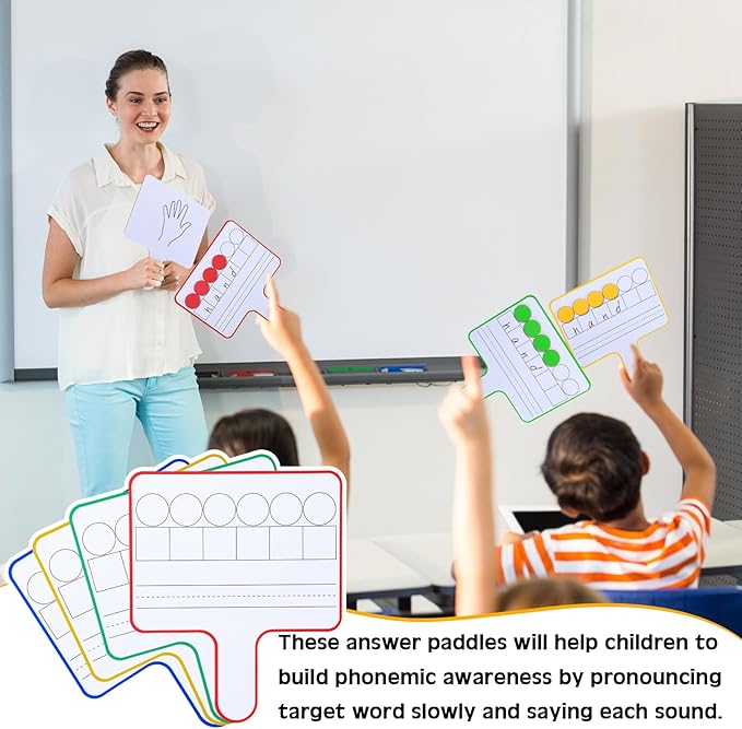 Seajan 12 Pcs Magnetic Paddle Set Education Dry Erase Double Side Handheld Answer Board with Magnetic Counters Discs Phonemic Awareness Phonics Games Toy for Students Kids Teaching (Multicolor)