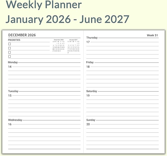 A5 Planner Jan 2026 - Jun 2027, Travelers Notebook Inserts, Travelers Notebook Calendar, Weekly and Monthly Calendar, 100gsm Paper, 8.3 x 5.5 in, Set of 3