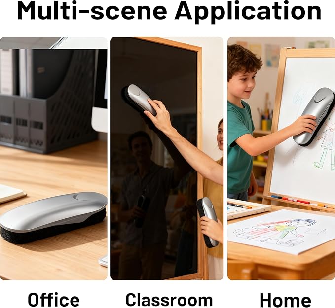 KIZZBY Magnetic Dry Erase Eraser - Whiteboard Erasers for Glass Board, 4 Pack Dry Erase Board Eraser with Strong Magnet for School, Office, Home (Gray)