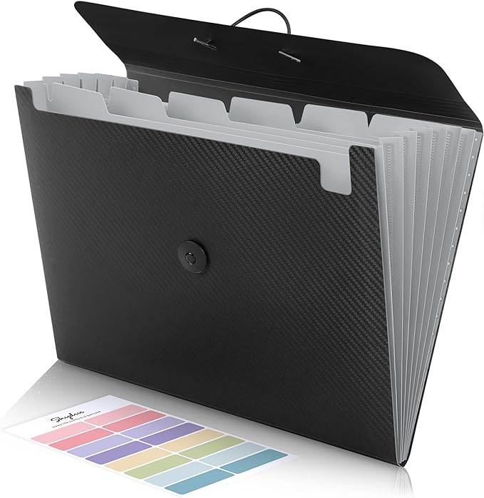 SKYDUE Expanding File Folder with 7 Pockets, Accordion File Organizer, Folders for Documents, Portable Receipt Paper Organizer, Letter Size Filing Folder School Office Supplies, Black