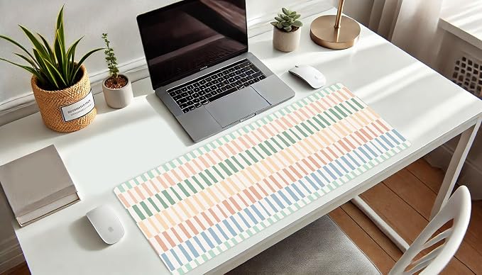 French KOKO Large Desk Mat 36" x 16.5" – Colorful Striped Extended Mouse Pad for Keyboard & Mouse – Non-Slip Waterproof Desk Protector Aesthetic Office Pad for Women & Teens