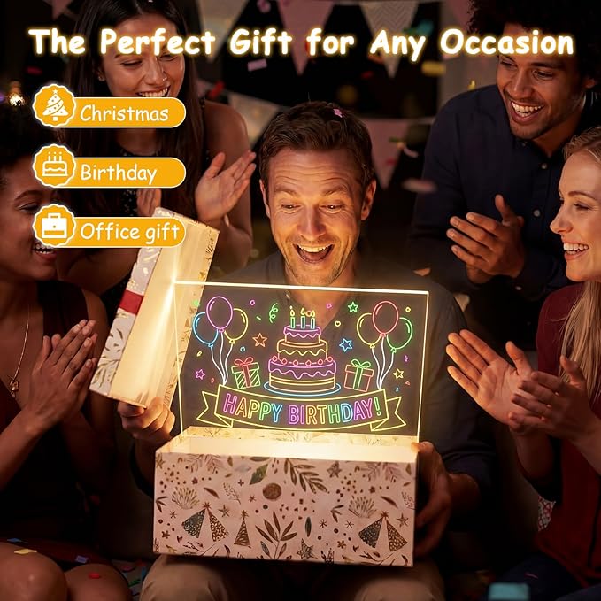 Led Dry Erase Board for Kids, 3 Pack Light Up Drawing Board with Stand, Rechargeable Acrylic Message Pad with 7 Color Markers, Glow Writing Tablet for Birthday Party Favors Rewards Gifts
