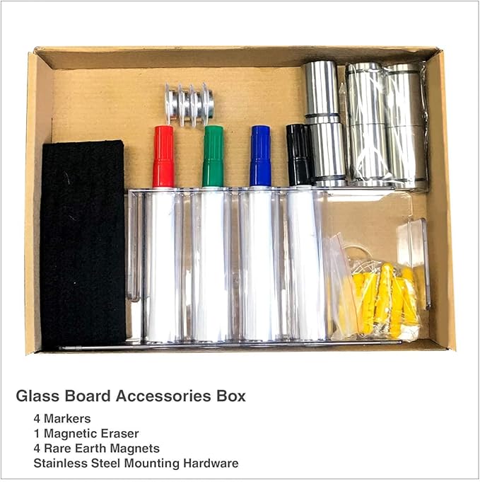 Glass Dry Erase Board for Wall - Magnetic Glass Board with Black Surface - Frameless 48"x96" with Magnets, Markers, Eraser, Marker Tray by Fab Glass and Mirror