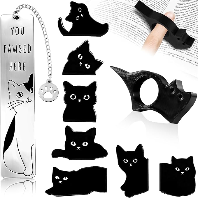 9Pcs Cat Gifts for Women Men Cute Book Page Holder Set Funny Bookmarks Bulk Cat Bookmarks for Book Lovers Cats Lover Birthday Gifts for Reader Coworker Friends Adult Cats Owner Reading Accessories