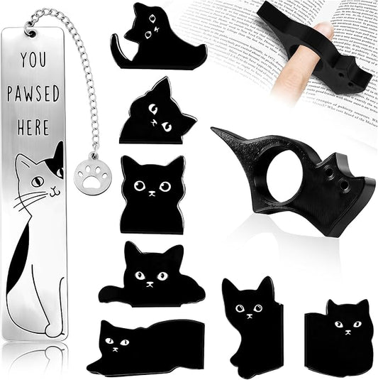 9Pcs Cat Gifts for Women Men Cute Book Page Holder Set Funny Bookmarks Bulk Cat Bookmarks for Book Lovers Cats Lover Birthday Gifts for Reader Coworker Friends Adult Cats Owner Reading Accessories