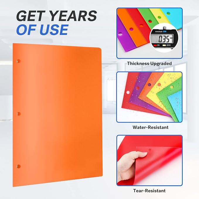 Sooez 6 Pack Folders with Pockets 3 Hole Punched, Plastic Pockets Folders for 3 Ring Binder with Labels, Heavy Duty Binder Folder, 2-Pocket Folder for Document, Colored File Folders Letter Size