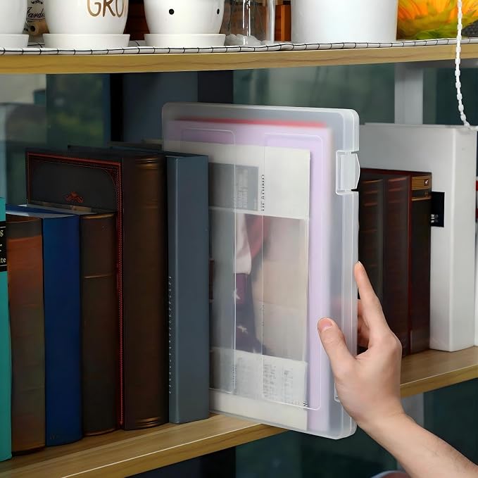 Outus 10 Pieces A4 File Box Paper Photo Storage Box A4 Portable Project Case Clear Plastic Document Magazine Organizer Box for Office School Supplies Accessories 12.52 x 9.5 x 0.95 Inch