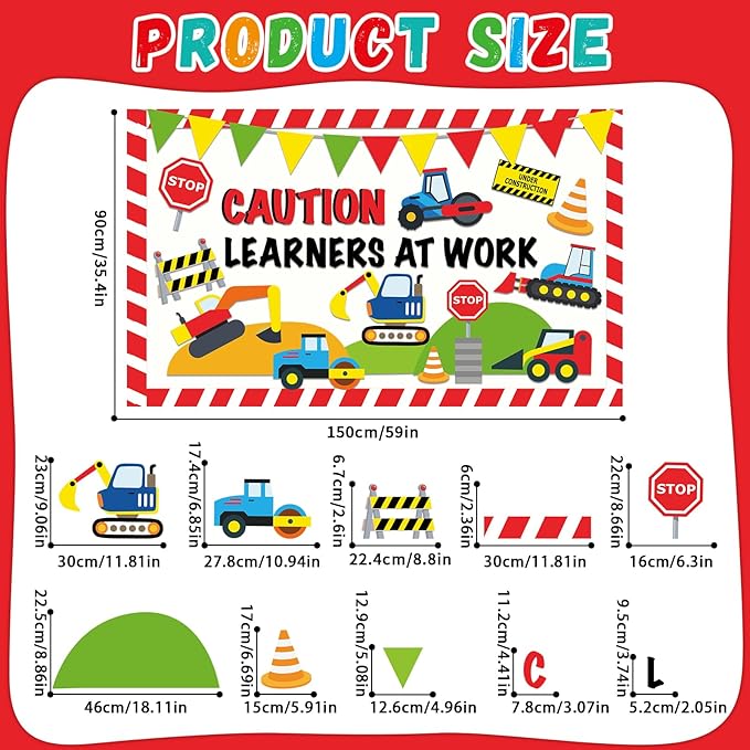QOUBAI Construction Bulletin Board Set Traffic Themed Classroom Welcome Bulletin Board Decorations Workers Paper Cutouts Classroom Decorations for Back to School Office Home Chalkboard Decor Wall Door