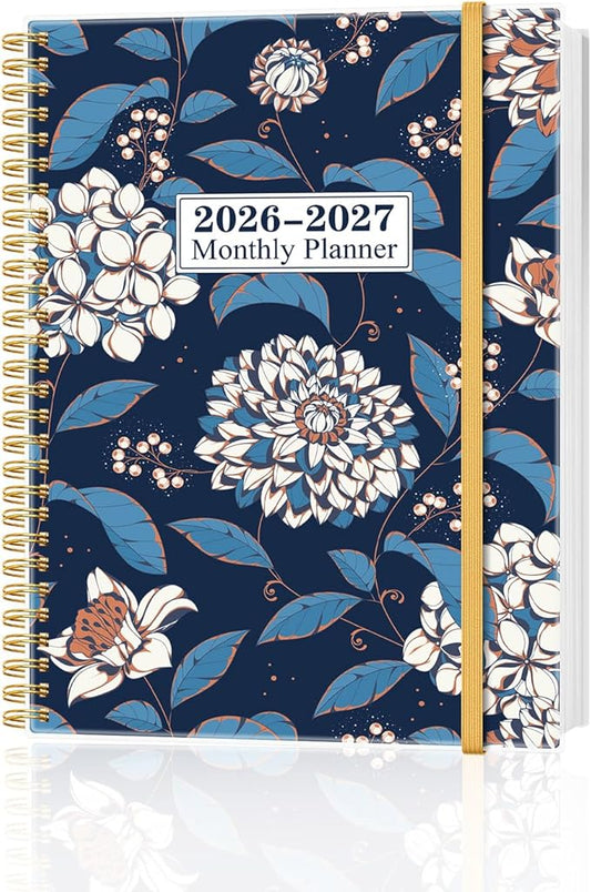 Monthly Planner 2026-2027 – Monthly Calendar from May 2026 to December 2027, 20 Month Planner with Spiral Binding, Inner Pocket, Elastic Closure, 8.5" x 11", Flower-A