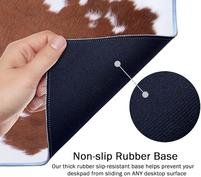 SSOIU Extended Mouse Pad, XXL Gaming Mouse Pads, Large Big Mousepad Laptop Computer Keyboard Mat Desk Pad with Non-Slip Base Stitched Edge for Gaming Office, 35.5 x 15.7 inch, Brown Cowhide Print