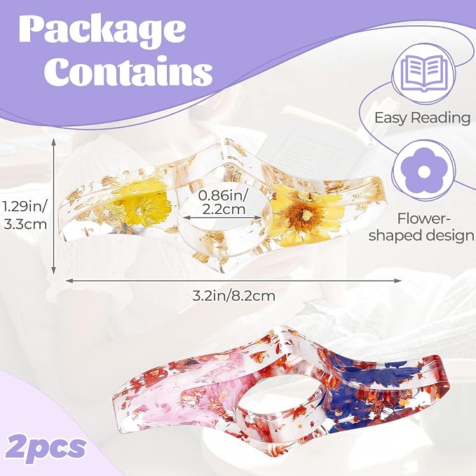 Dried Flower Book Page Holder 2PCS Book Accessories Thumb Book Page Holder Handmade Flower Bookmark for Reading Lovers Gifts for Book Lovers Teachers Students Kids (StyleB 2Pcs)