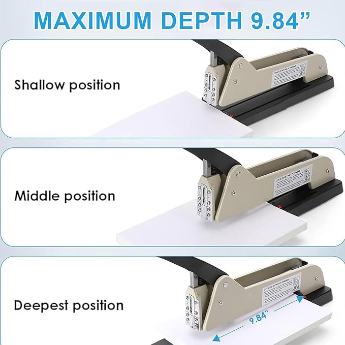 Heavy Duty Long Reach Stapler, Long Arm Stapler, 210 Sheets Capacity, with Flexible Paper Guide, 9.84” Adjustable Stapling Depth Suitable, for Creating Booklets, Pamphlets, and Albums