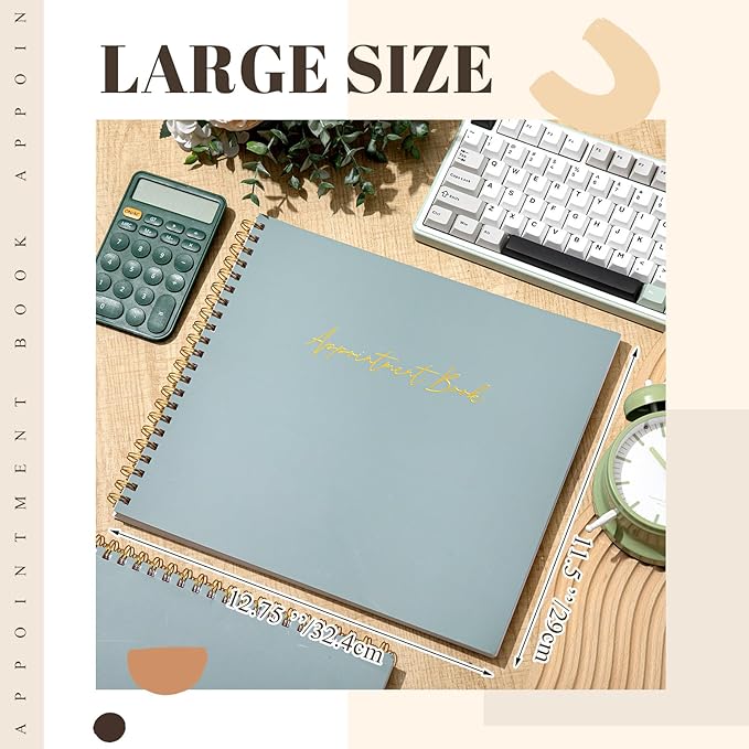 Maitys 2026-2027 Large 6 Column Salon Appointment Book for Hairstylist Spa Business, Hourly Planner 15 Minute Interval, 200 Pages Undated 6 Am 9 Pm Spiral Bound Checklist Planner(Green, Minimalist)