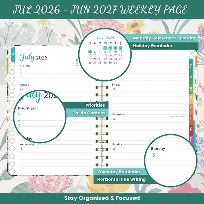 Planner 2026-2027 - Academic Planner from July 2026 - June 2027, 6.4" x 8.5", 2026-2027 Planner Weekly and Monthly, Hardcover, 12 Monthly Tabs, Thick Paper