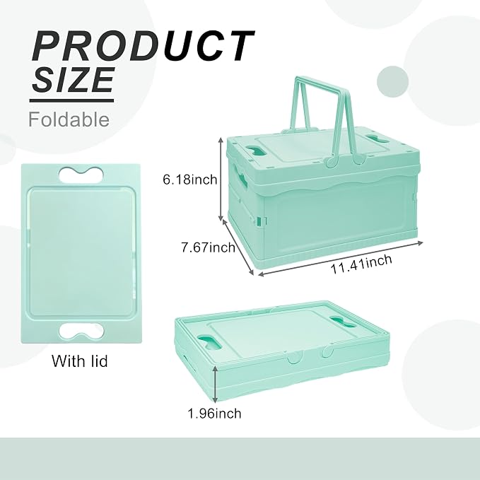 Tixill Small Collapsible Storage Crates, Foldable Plastic Baskets with Lids and Handles for Organizing, Mini Stackable Bins for Home Kitchen Bedroom Bathroom Office (12 * 8 * 7InBlue)