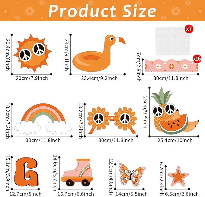 gisgfim Groovy Summer Bulletin Board Decoration Set Classroom Retro Tropical Hawaiian Cutouts Paper Borders for Summer Beach Pool Bulletin Board School Craft Home Wall(Groovin’ Into Summer)