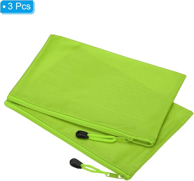 PATIKIL Waterproof Zipper File Bags, 3 Pack A5 Document Holders Pencil Pouch for Office, Green