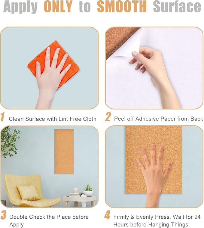 17x8 Corkboard Tiles Bulletin Board, 1/2" Thick Self-Adhesive Cork Boards for Walls, Cork Tiles Vision Board for Home, Office, School, Bulletin Board Decorations(12mm,1pc)
