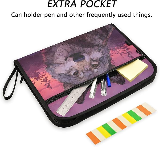 Wolf Purple Accordion File Organizer Expanding Document Folder with 13 Pockets Portable File Folder for A4 Letter Size