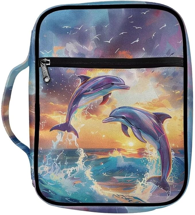 Coldinair Dolphins Bible Covers for Women,Carrying Book Bible Case Church Bag Bible Protective with Handle and Zippered Pocket