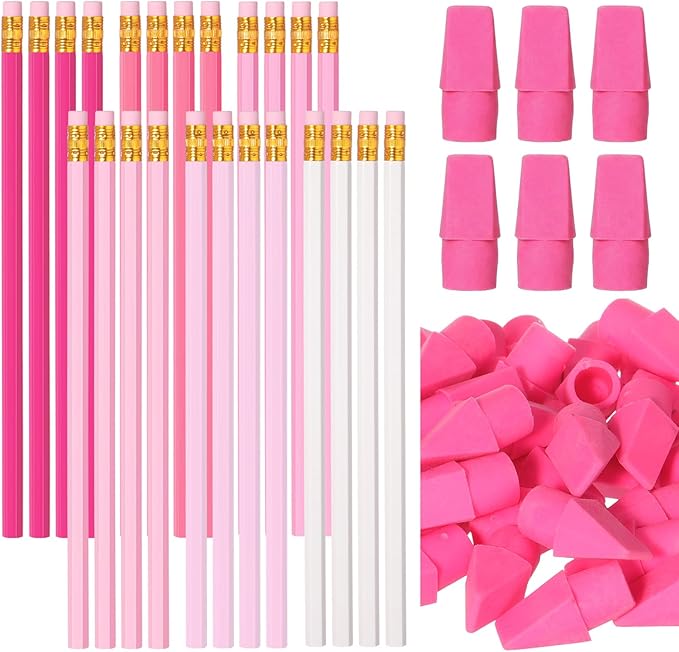 24sets/72pcs Wood-cased Pastel Pencils, Aesthetic #2 Eco Pink Paper Pencils with 48 Pcs Top Erasers, Number 2 Unsharpened Pencil Bulk for Women Gifts for Birthday Party Favors Writing Drawing Office