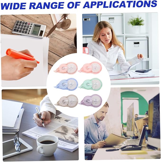 CALLARON 6pcs Correction Tape Adhesive 180m Portable Small Student School Stationery Office Supplies for Exam Error Correction