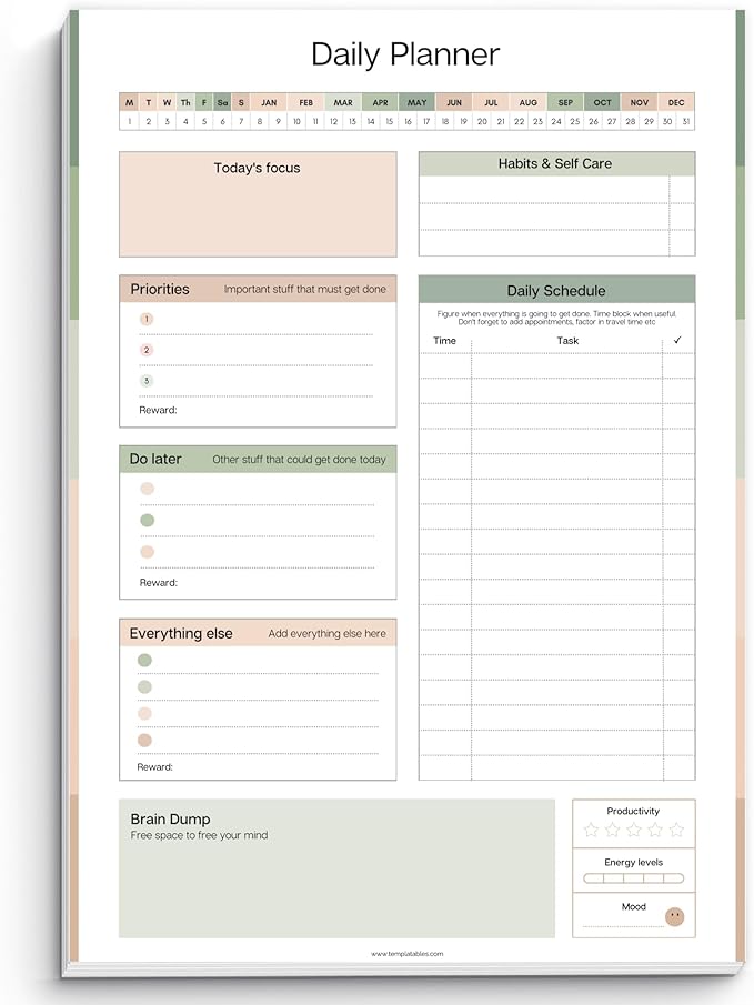 ADHD Daily Planner Notepad for Neurodivergent Adults - Productivity Daily Planner Desk Pad & Task Management to Stay Organized and Focused Note Pad (Green, A4)