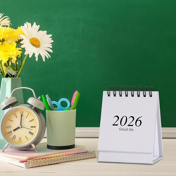 Mini Desk Calendar 2026-2027, January 2026 until July 2027, Small Desk Calendar Standing Flip Monthly Calendar Twin-Wire Binding with Stickers for Home Office School (White)