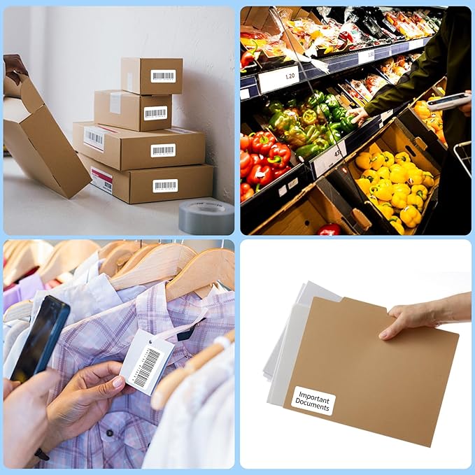 Direct Thermal Label 2x1, Thermal Labels for Barcodes, Return Address, File Folders - Barcode Stickers Compatible with Rollo, Munbyn, Zebra, Godex - 1Roll, 1000 Lable, White Sticker Labels