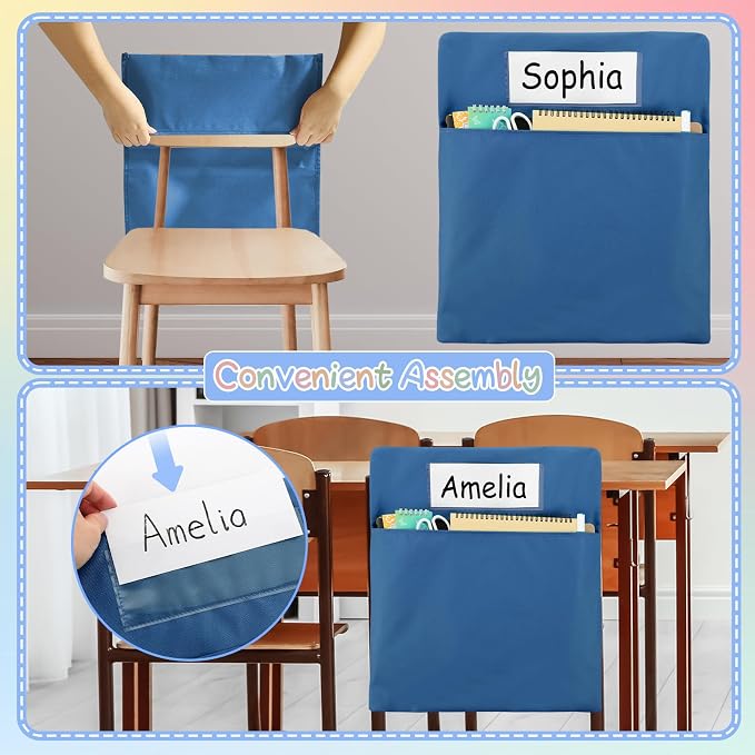 gisgfim 12 Pcs Chair Pockets for Classroom 17 x 20 Inch s with Name Tag for Classroom Chairback Pouch Bag Organizer for Student Elementary School Daycare Supply (Groovy)