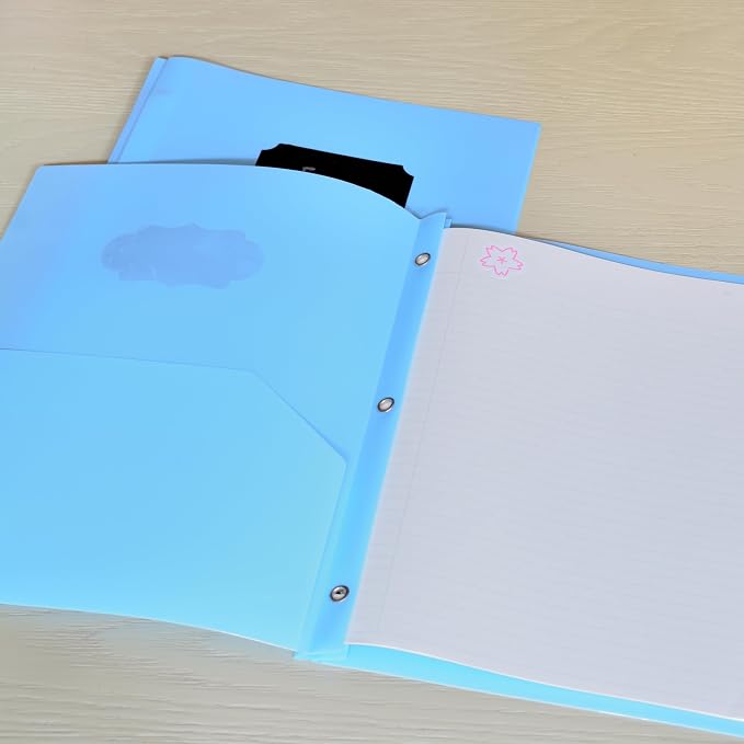 Youngever 6 Pack Heavy Duty Plastic Two Pocket Folders with 3 Prongs, Metal Prongs Fastener, Heavy Duty Plastic 2 Pocket Folder (Light Blue)