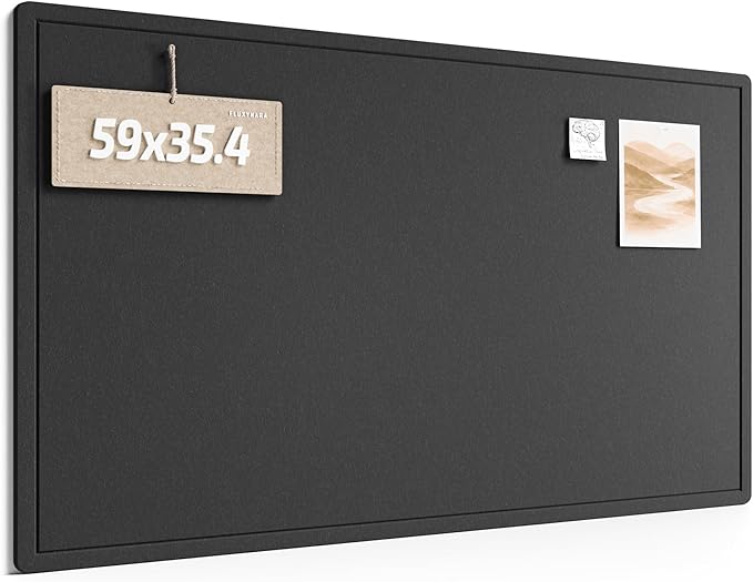 Fluxnara Bulletin Board,Cork Board Alternative with Safe Removable Adhesive Tabs, Foldable Felt Pin Board for Home Office, Classroom, Bedroom,Entryway for Walls (Black, 59 x 35.4 inches)