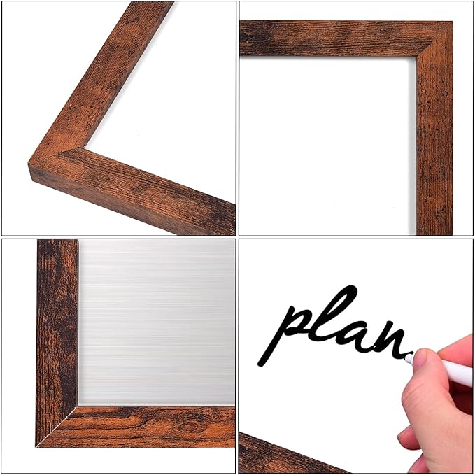 TORASO Dry Erase White Board, Magnetic Whiteboard for Wall, Office/School/Home,8.7"x 12.6",Hanging Board for Decoration/Planning/Kitchen Grocery List/Drawing/Memo, Walnut Wood Frame, (BB-BN-2232)
