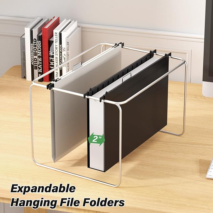Ansook Legal Size Hanging File Folders Extra Capacity, Heavy Duty 2" Expandable Hanging Folder with Tabs,12 Pack Plastic Legal Size File Folders, File Cabinet Folders for Hanging File Folder Organizer