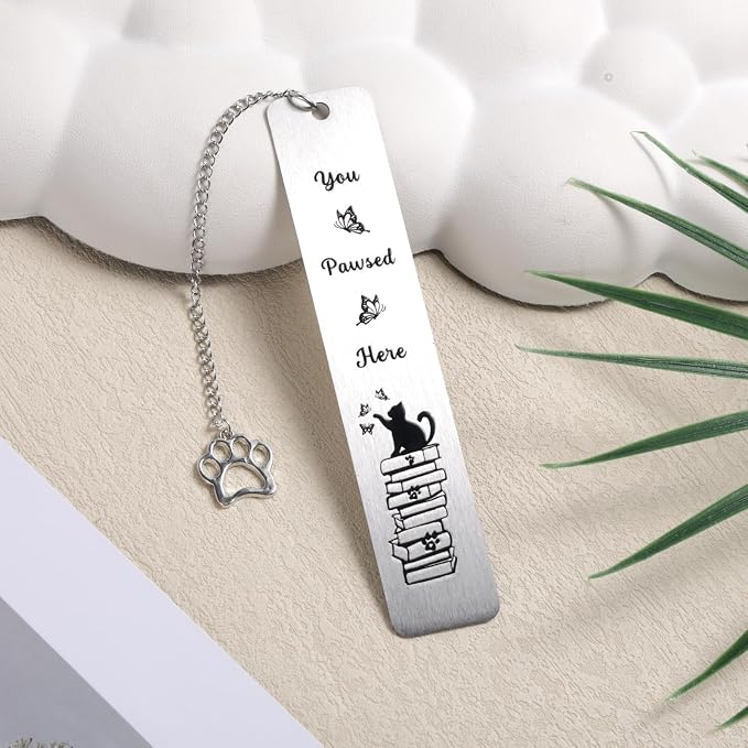 Cat Bookmark, Zinc Alloy Cute Funny Bookmark with Paw-Shaped Charm Pendant for Book & Cat Lovers Gifts Women Men Readers Teens Kids Girls Boys
