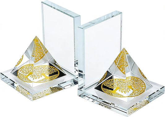 Crystal Bookends for Shelves 1 Pair, Glass Decorative Book Ends for Heavy Books, Non-Skid Book Stopper for Home Office School Supplies
