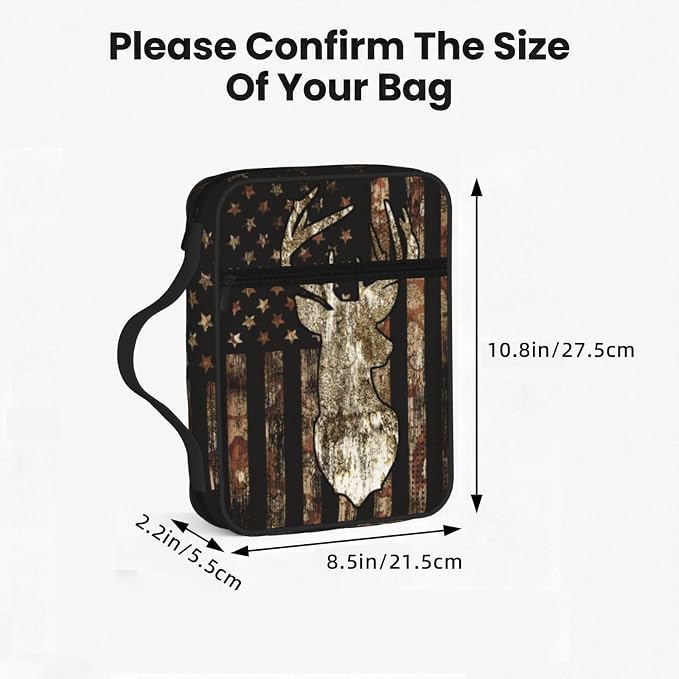 Camo Camouflage American Flag Brown Cool Deer Hunting Bible Cover Case Carrying Book Protector Case Bible Study Supplies Accessories Holder Case Christian Gift for Women Men