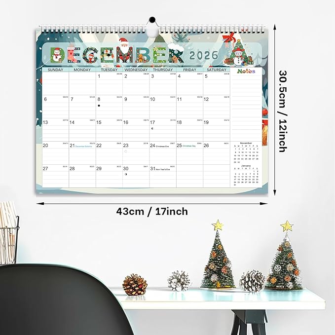AECCN Calendar 2026-2027, 18 Months Wall Calendar 2026-2027 with Stickers, 17" x 12" Anti Ink Bleed, Durable Thick Paper, Seasonal Calendars for Home, Office, Student and Teacher Supplies- Colorful