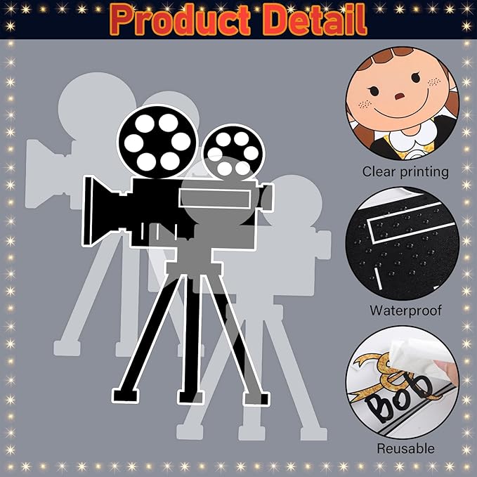 Graduation Film Bulletin Board Decorations Set Movie Theme Classroom Decor Congrats Grad Paper Cutouts Film Strip Star DIY Photo Cutouts for Kindergarten Primary Junior Senior High School Wall Decor