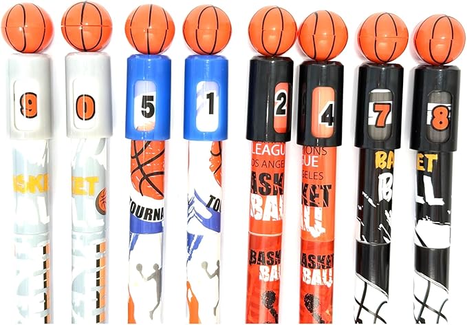 Pack 8 Funny Spin Basketball Rollerball Pens, Erasable Gel Pen Blue Ink 0.5mm, Rotatable Sports Pen, Slam Dunk Design for Boys School Office, Basketball Fans, Clubs,