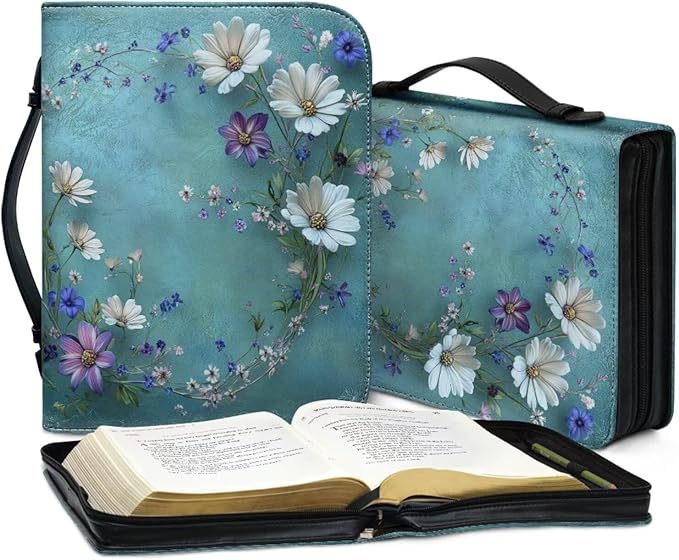 Leather Bible Covers for Women with Bookmark Green Bible Carrying Book Case Church Bag Bible Protective,Daisy Chain,Small