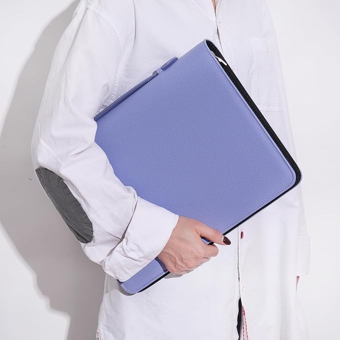 Wonderpool Travel Zippered Portfolio 3 Ring Binder A4 Padfolio Document Case with Removable Clipboard Legal Pad Holder, Business Office School Organizer for Men and Women (Purple)