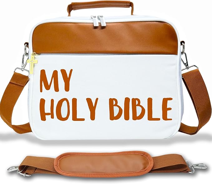 Holy Bible Case for Women & Men, 12" x 9"Large Sturdy Bible Cover with Shoulder Strap - Christian Church Bag Gift for Bible Study