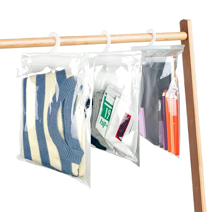 Hanging Storage Bags with Hanger,13" X11" Large Hook Hang-Up Clear Plastic Bags,Book Pouch School Supply Kit Classroom Organization for Classroom Library School Supplies Home Pharmacy Use (30)
