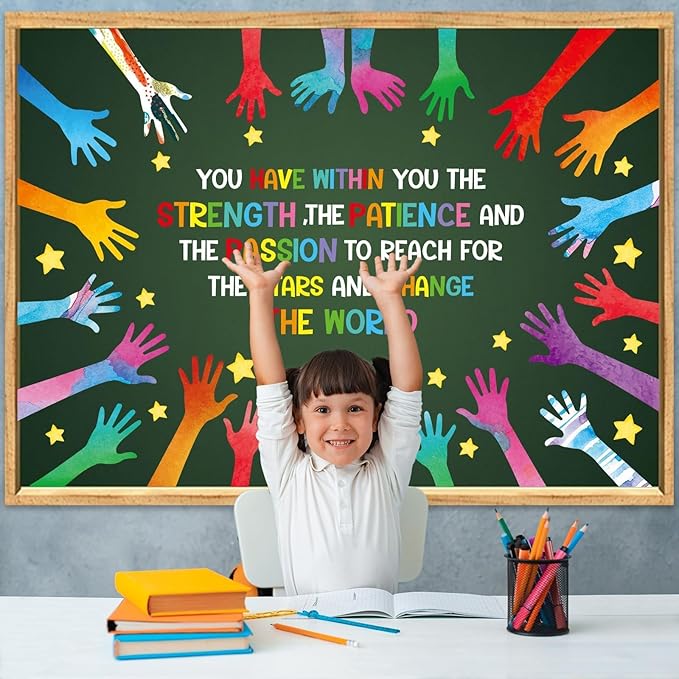 Justforjoyful We Can Change The World Bulletin Board Set Student Diversity Bulletin Board Decorations Colorful Handprint Themed Classroom Bulletin Boards Motivational Hands Cutouts School Wall Decor